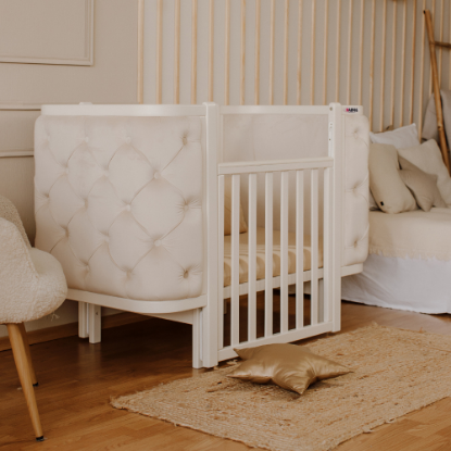 Pătuț bebe tapițat pentru co-sleeping Victoria 120 × 60 cm – Fildeș